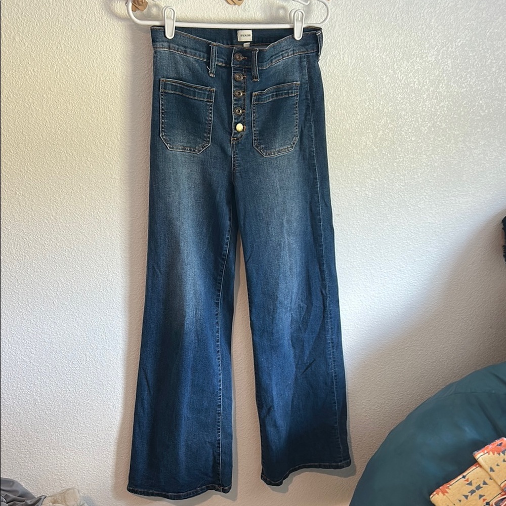 Sneak Peek Blue Flare Wide Leg Jeans